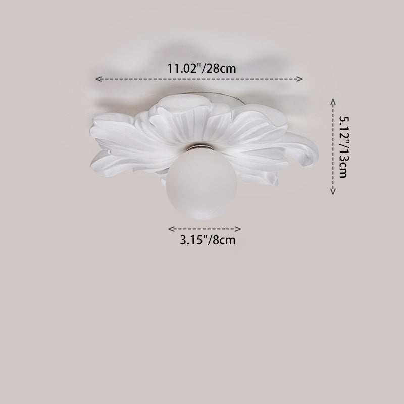 Traditional Japanese Floral Orb Resin Roto-molding 1 - Light Semi-Flush Mount Ceiling Light For Living Room