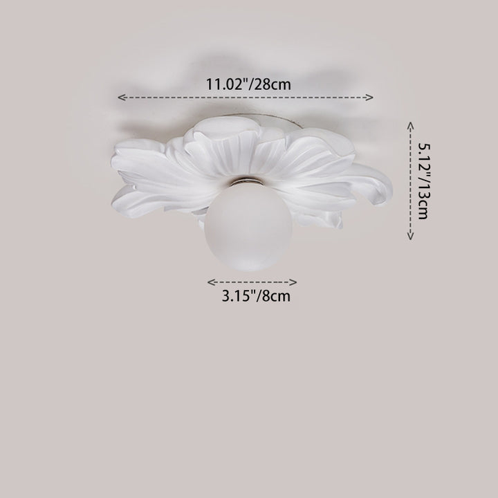 Traditional Japanese Floral Orb Resin Roto-molding 1 - Light Semi-Flush Mount Ceiling Light For Living Room