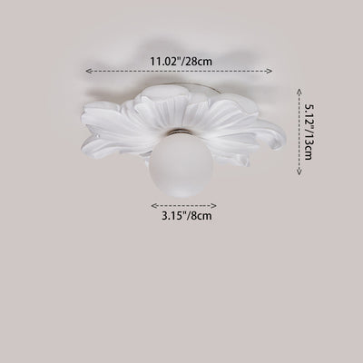 Traditional Japanese Floral Orb Resin Roto-molding 1 - Light Semi-Flush Mount Ceiling Light For Living Room