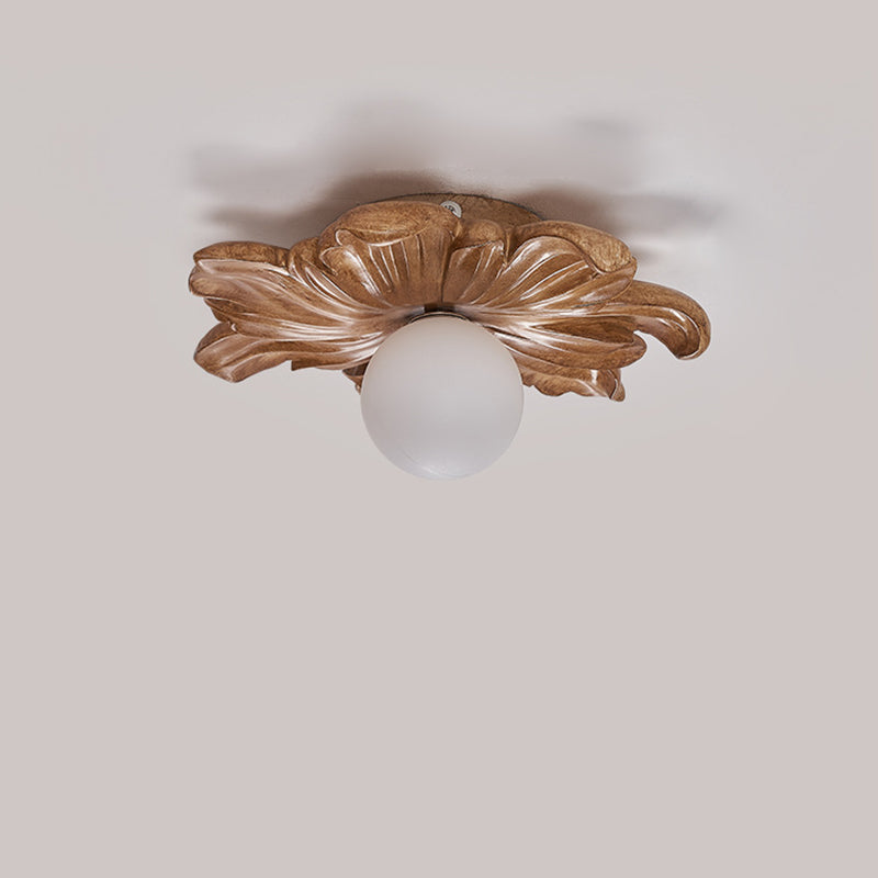 Traditional Japanese Floral Orb Resin Roto-molding 1 - Light Semi-Flush Mount Ceiling Light For Living Room