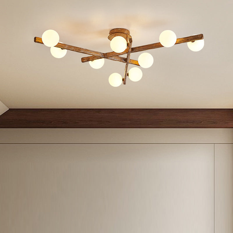 Traditional Japanese Dome Orb Long Branches Resin Roto-molding Hardware 3/6/9/12/15 - Light Semi-Flush Mount Ceiling Light For Living Room