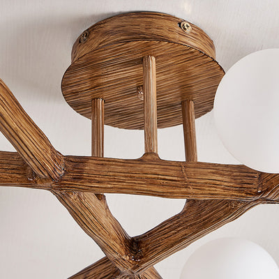Traditional Japanese Dome Orb Long Branches Resin Roto-molding Hardware 3/6/9/12/15 - Light Semi-Flush Mount Ceiling Light For Living Room