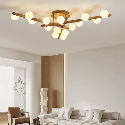 Traditional Japanese Dome Orb Long Branches Resin Roto-molding Hardware 3/6/9/12/15 - Light Semi-Flush Mount Ceiling Light For Living Room
