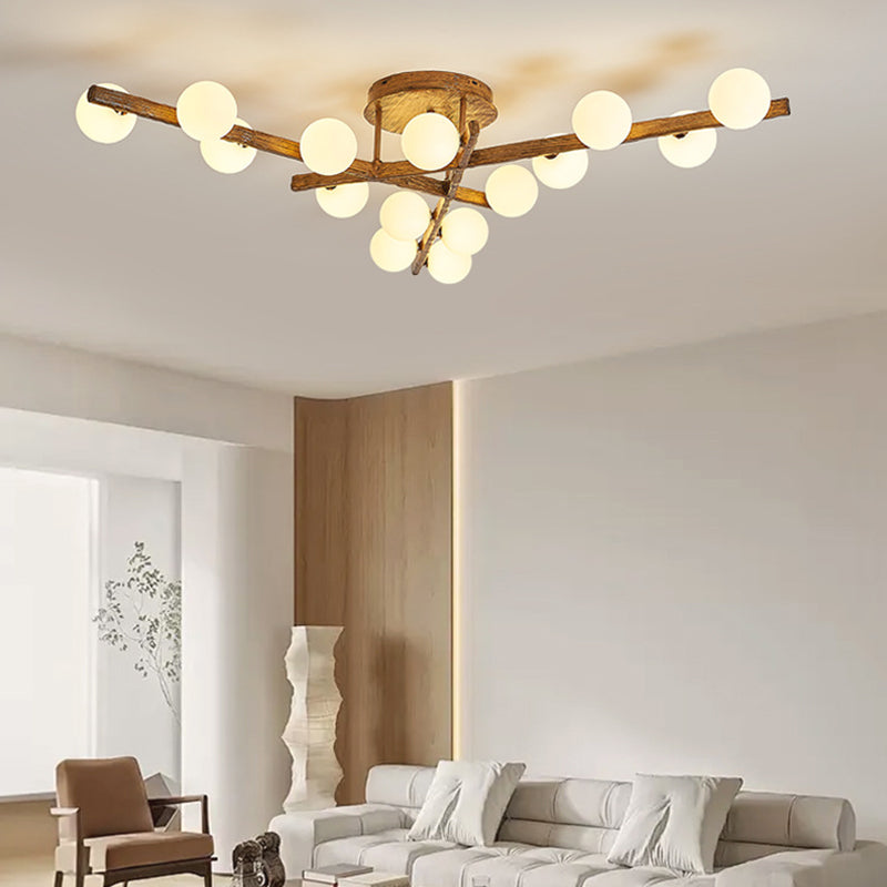 Traditional Japanese Dome Orb Long Branches Resin Roto-molding Hardware 3/6/9/12/15 - Light Semi-Flush Mount Ceiling Light For Living Room