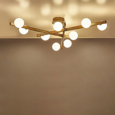 Traditional Japanese Dome Orb Long Branches Resin Roto-molding Hardware 3/6/9/12/15 - Light Semi-Flush Mount Ceiling Light For Living Room