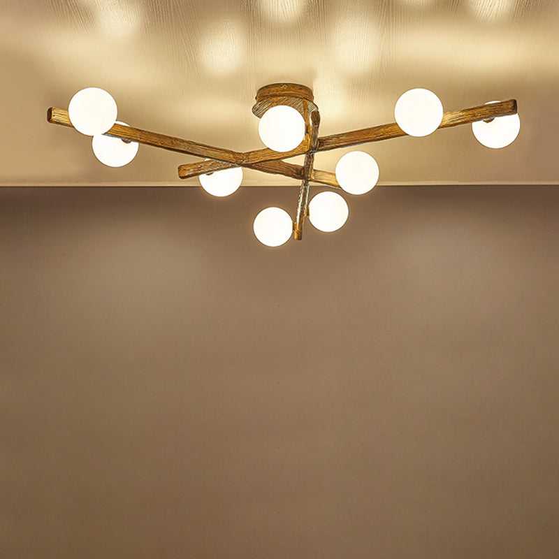 Traditional Japanese Dome Orb Long Branches Resin Roto-molding Hardware 3/6/9/12/15 - Light Semi-Flush Mount Ceiling Light For Living Room