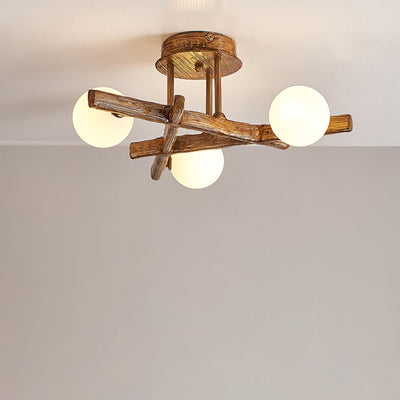 Traditional Japanese Dome Orb Long Branches Resin Roto-molding Hardware 3/6/9/12/15 - Light Semi-Flush Mount Ceiling Light For Living Room