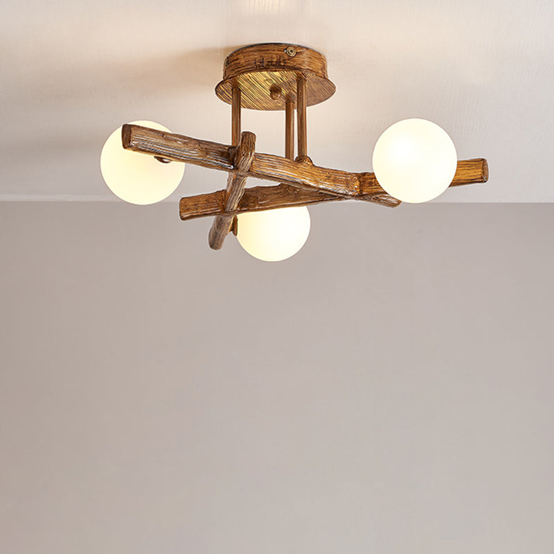 Traditional Japanese Dome Orb Long Branches Resin Roto-molding Hardware 3/6/9/12/15 - Light Semi-Flush Mount Ceiling Light For Living Room