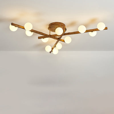 Traditional Japanese Dome Orb Long Branches Resin Roto-molding Hardware 3/6/9/12/15 - Light Semi-Flush Mount Ceiling Light For Living Room