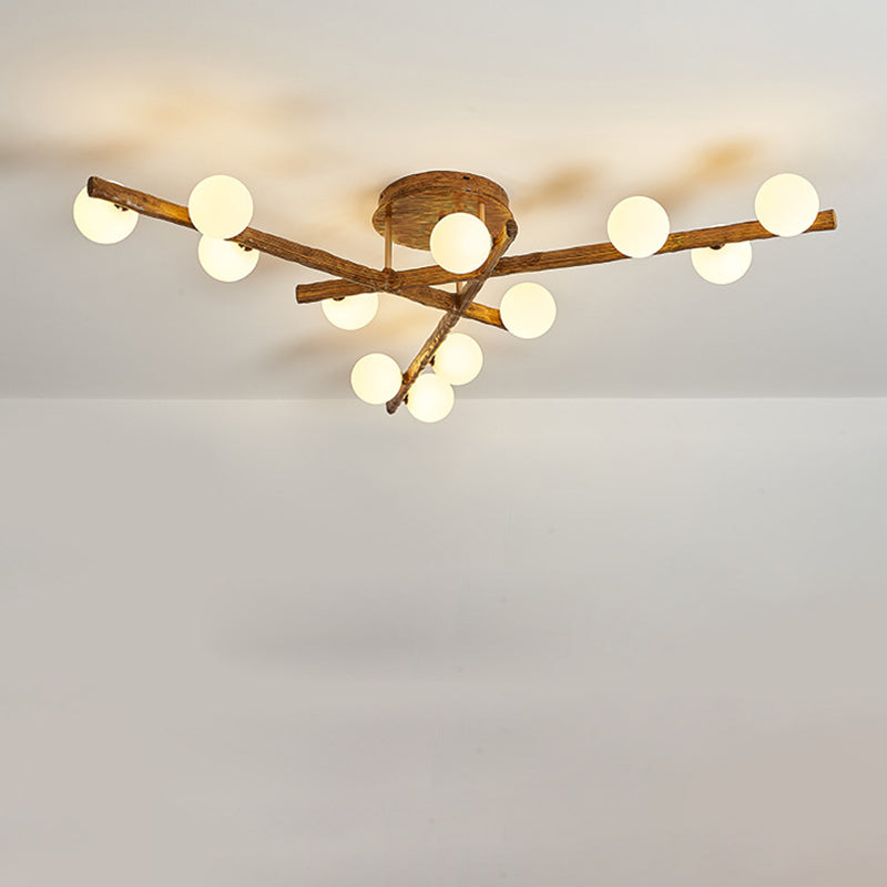 Traditional Japanese Dome Orb Long Branches Resin Roto-molding Hardware 3/6/9/12/15 - Light Semi-Flush Mount Ceiling Light For Living Room