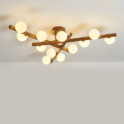 Traditional Japanese Dome Orb Long Branches Resin Roto-molding Hardware 3/6/9/12/15 - Light Semi-Flush Mount Ceiling Light For Living Room