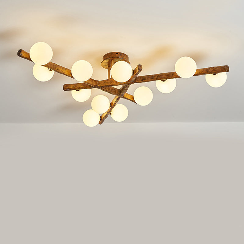 Traditional Japanese Dome Orb Long Branches Resin Roto-molding Hardware 3/6/9/12/15 - Light Semi-Flush Mount Ceiling Light For Living Room