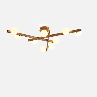 Traditional Japanese Dome Orb Long Branches Resin Roto-molding Hardware 3/6/9/12/15 - Light Semi-Flush Mount Ceiling Light For Living Room