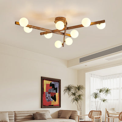 Traditional Japanese Dome Orb Long Branches Resin Roto-molding Hardware 3/6/9/12/15 - Light Semi-Flush Mount Ceiling Light For Living Room