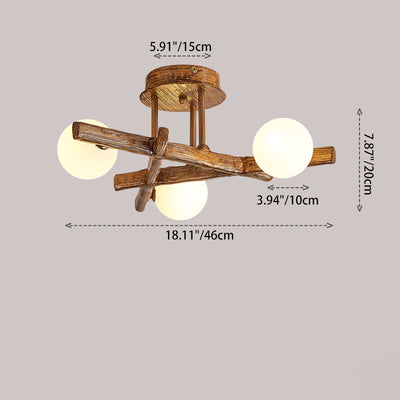 Traditional Japanese Dome Orb Long Branches Resin Roto-molding Hardware 3/6/9/12/15 - Light Semi-Flush Mount Ceiling Light For Living Room