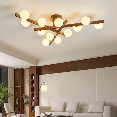 Traditional Japanese Dome Orb Long Branches Resin Roto-molding Hardware 3/6/9/12/15 - Light Semi-Flush Mount Ceiling Light For Living Room