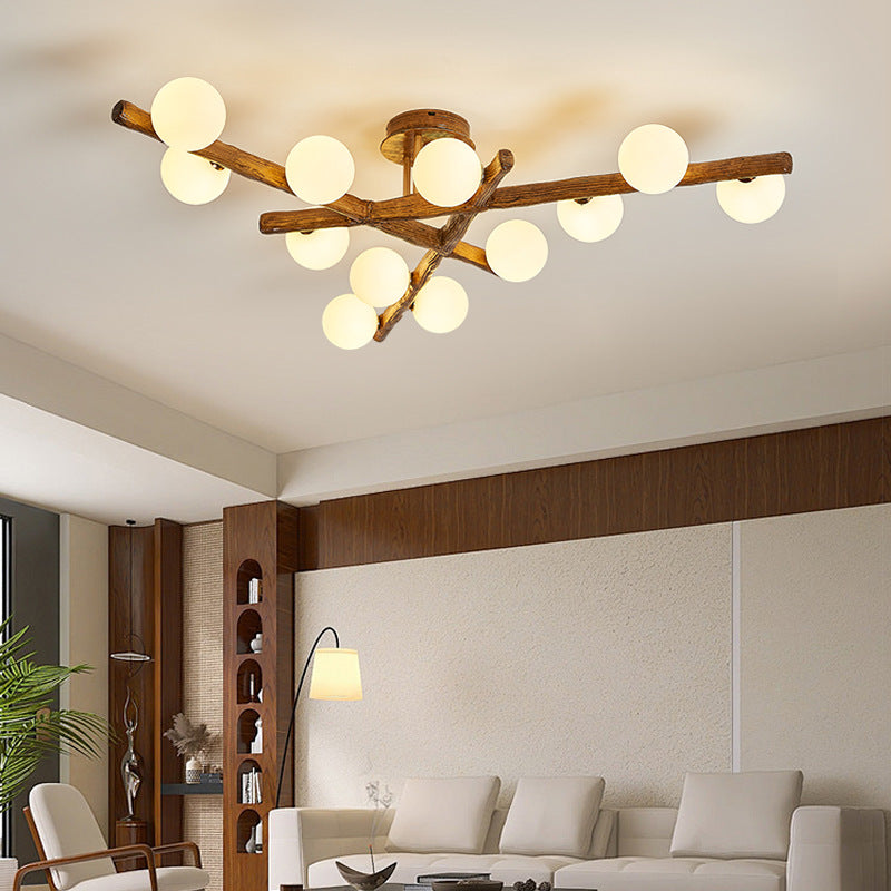 Traditional Japanese Dome Orb Long Branches Resin Roto-molding Hardware 3/6/9/12/15 - Light Semi-Flush Mount Ceiling Light For Living Room