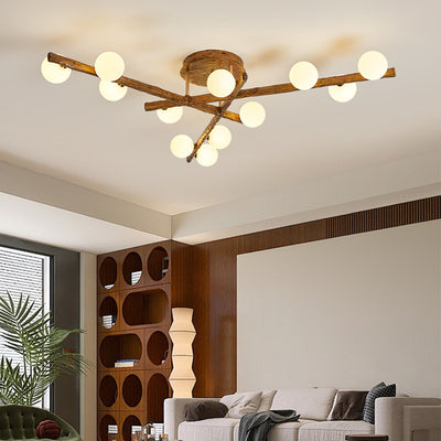 Traditional Japanese Dome Orb Long Branches Resin Roto-molding Hardware 3/6/9/12/15 - Light Semi-Flush Mount Ceiling Light For Living Room