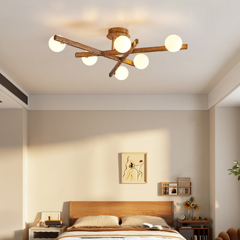 Traditional Japanese Dome Orb Long Branches Resin Roto-molding Hardware 3/6/9/12/15 - Light Semi-Flush Mount Ceiling Light For Living Room