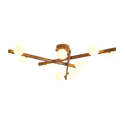 Traditional Japanese Dome Orb Long Branches Resin Roto-molding Hardware 3/6/9/12/15 - Light Semi-Flush Mount Ceiling Light For Living Room