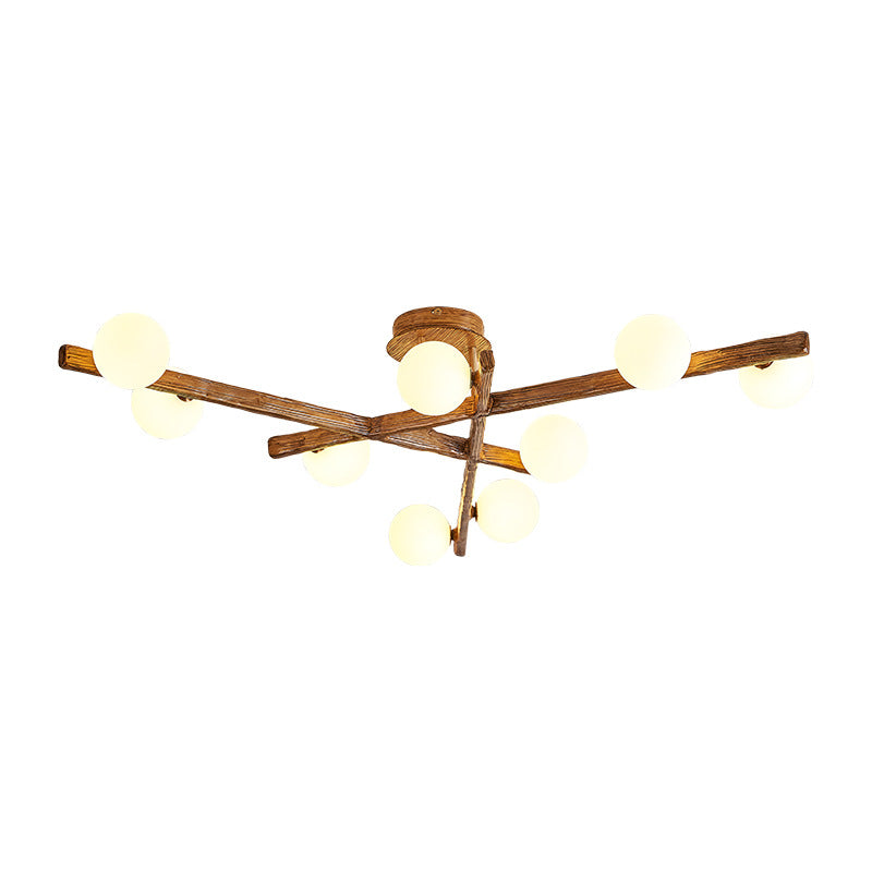 Traditional Japanese Dome Orb Long Branches Resin Roto-molding Hardware 3/6/9/12/15 - Light Semi-Flush Mount Ceiling Light For Living Room