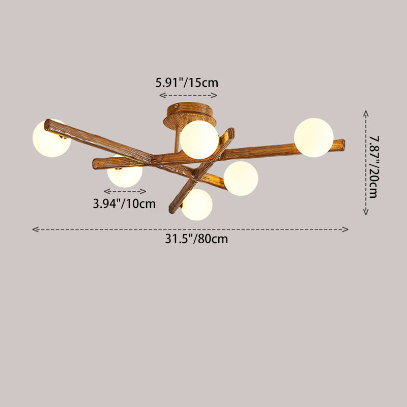 Traditional Japanese Dome Orb Long Branches Resin Roto-molding Hardware 3/6/9/12/15 - Light Semi-Flush Mount Ceiling Light For Living Room