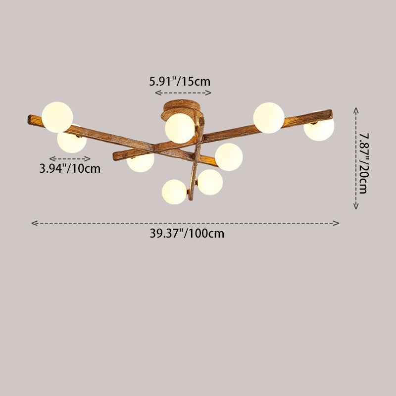 Traditional Japanese Dome Orb Long Branches Resin Roto-molding Hardware 3/6/9/12/15 - Light Semi-Flush Mount Ceiling Light For Living Room