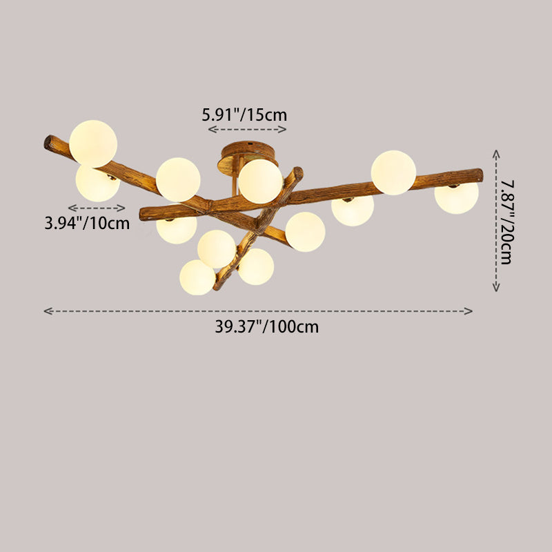 Traditional Japanese Dome Orb Long Branches Resin Roto-molding Hardware 3/6/9/12/15 - Light Semi-Flush Mount Ceiling Light For Living Room