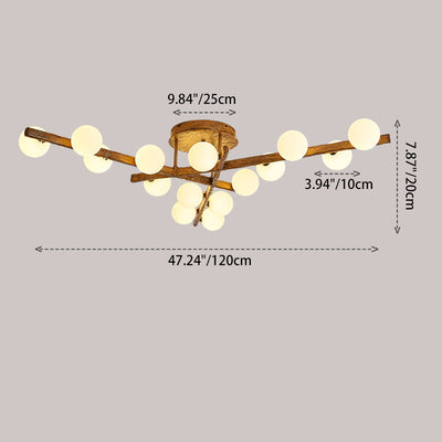 Traditional Japanese Dome Orb Long Branches Resin Roto-molding Hardware 3/6/9/12/15 - Light Semi-Flush Mount Ceiling Light For Living Room