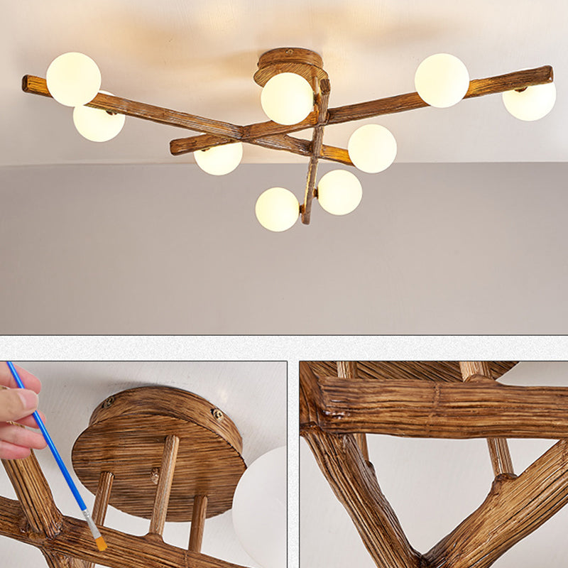 Traditional Japanese Dome Orb Long Branches Resin Roto-molding Hardware 3/6/9/12/15 - Light Semi-Flush Mount Ceiling Light For Living Room
