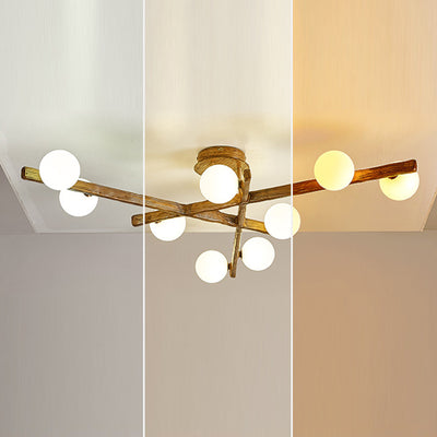 Traditional Japanese Dome Orb Long Branches Resin Roto-molding Hardware 3/6/9/12/15 - Light Semi-Flush Mount Ceiling Light For Living Room