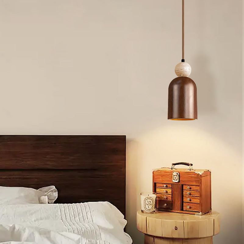 Traditionelle japanische Kuppel Orb Gelber Travertin Massivholz 1 - Licht Pendelleuchte für das Schlafzimmer 