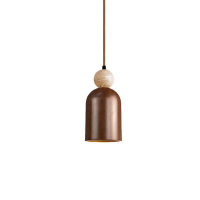 Traditionelle japanische Kuppel Orb Gelber Travertin Massivholz 1 - Licht Pendelleuchte für das Schlafzimmer 