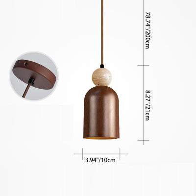 Traditionelle japanische Kuppel Orb Gelber Travertin Massivholz 1 - Licht Pendelleuchte für das Schlafzimmer 