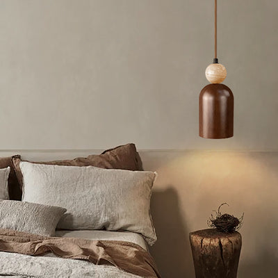 Traditionelle japanische Kuppel Orb Gelber Travertin Massivholz 1 - Licht Pendelleuchte für das Schlafzimmer 