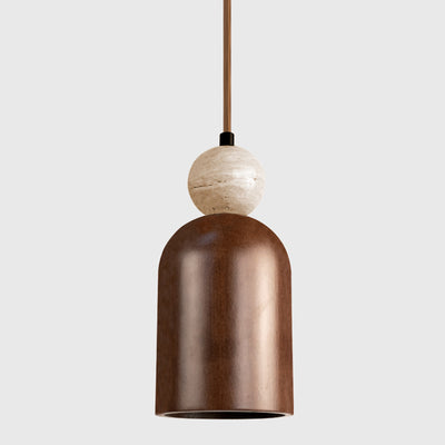 Traditionelle japanische Kuppel Orb Gelber Travertin Massivholz 1 - Licht Pendelleuchte für das Schlafzimmer 