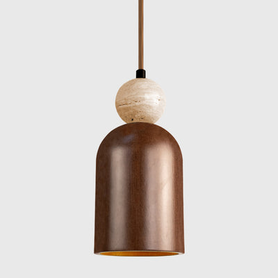 Traditionelle japanische Kuppel Orb Gelber Travertin Massivholz 1 - Licht Pendelleuchte für das Schlafzimmer 