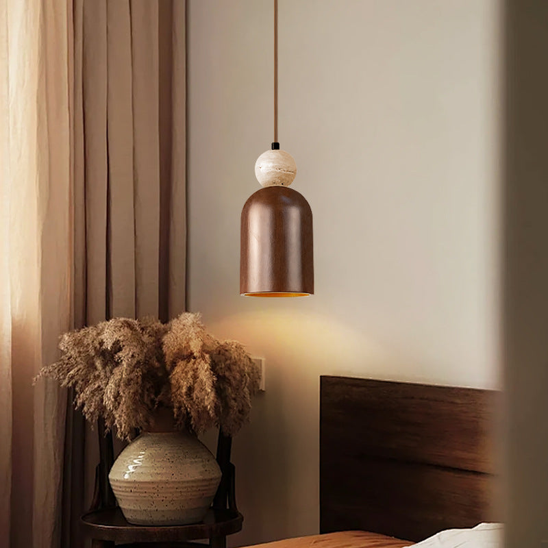 Traditionelle japanische Kuppel Orb Gelber Travertin Massivholz 1 - Licht Pendelleuchte für das Schlafzimmer 