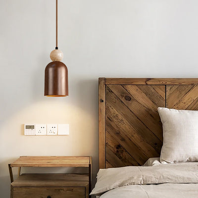 Traditionelle japanische Kuppel Orb Gelber Travertin Massivholz 1 - Licht Pendelleuchte für das Schlafzimmer 