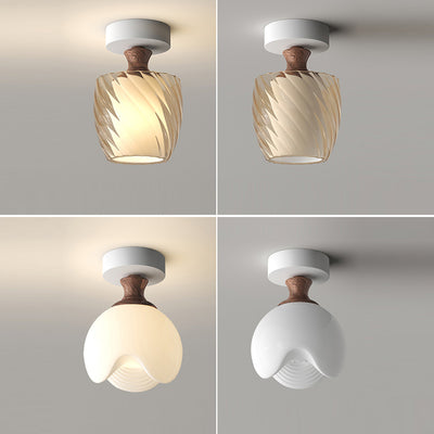 Traditional French Semicircle Pumpkin Glass Fabric Iron 1 - Light Semi-Flush Mount Ceiling Light For Hallways