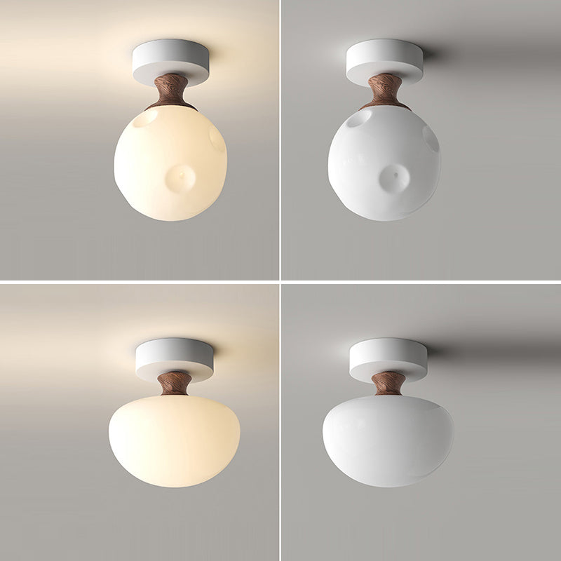 Traditional French Semicircle Pumpkin Glass Fabric Iron 1 - Light Semi-Flush Mount Ceiling Light For Hallways