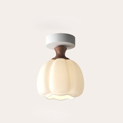 Traditional French Semicircle Pumpkin Glass Fabric Iron 1 - Light Semi-Flush Mount Ceiling Light For Hallways