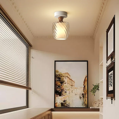 Traditional French Semicircle Pumpkin Glass Fabric Iron 1 - Light Semi-Flush Mount Ceiling Light For Hallways