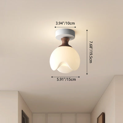 Traditional French Semicircle Pumpkin Glass Fabric Iron 1 - Light Semi-Flush Mount Ceiling Light For Hallways