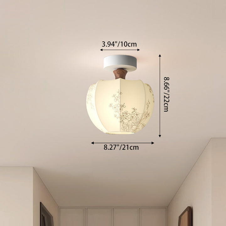 Traditionelle französische Halbkreis-Kürbis-Glas-Stoff-Eisen 1-Licht Halbeinbau-Deckenleuchte für Flure 