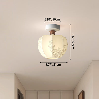 Traditional French Semicircle Pumpkin Glass Fabric Iron 1 - Light Semi-Flush Mount Ceiling Light For Hallways