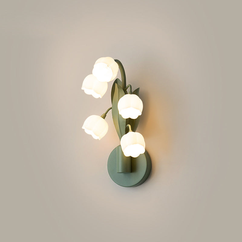Bouquet floral traditionnel français en fer PC 5 - Applique murale à cinq lumières pour salon 