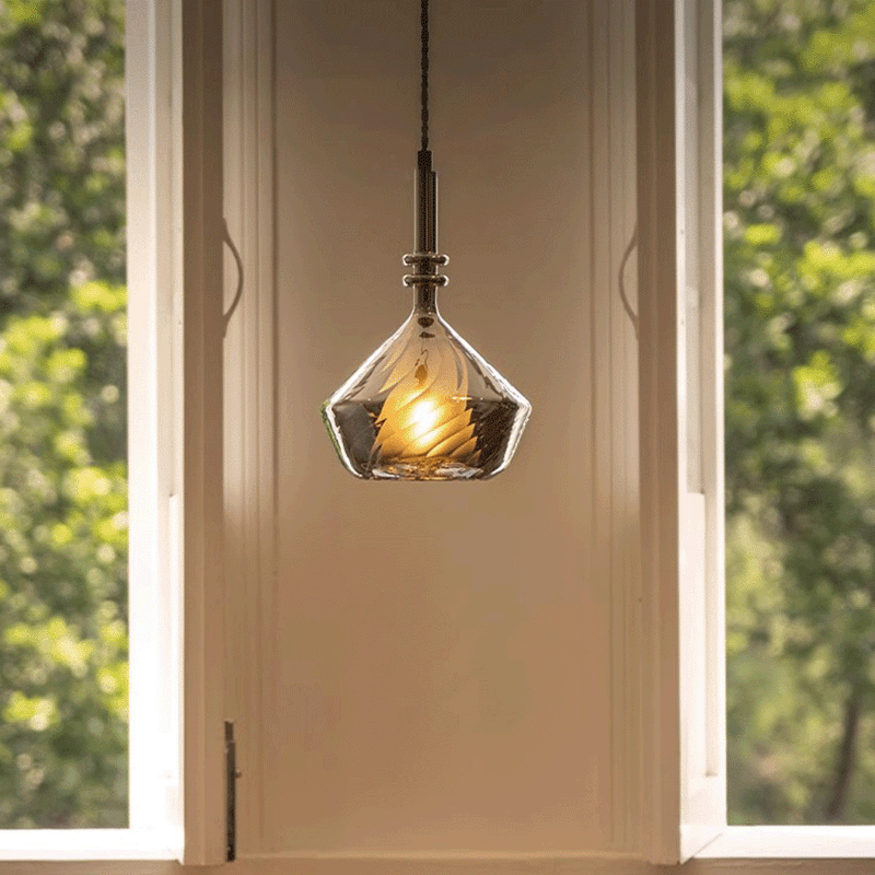 Traditionelle französische Kuppel Diamant Transparente Glas Eisen 1 - Licht Pendelleuchte für Esszimmer 