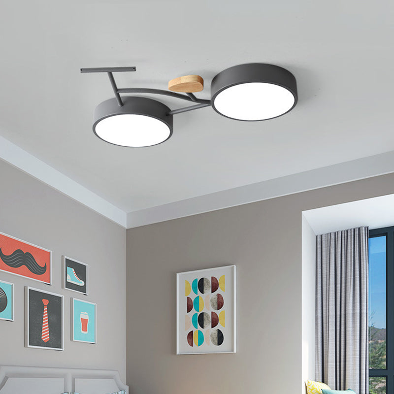Luz de techo empotrada LED de acrílico y hierro con madera creativa contemporánea para dormitorio 