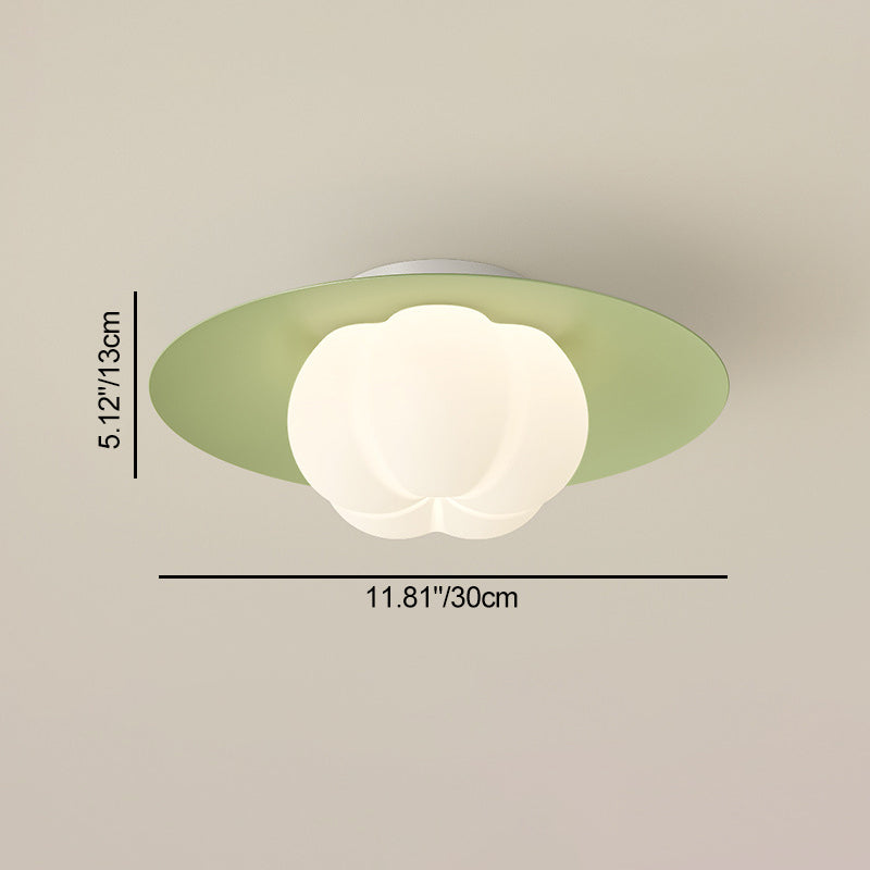 Contemporary Nordic Cream Pumpkin Disc Iron Roto-molding LED Flush Mount Ceiling Light For Hallways